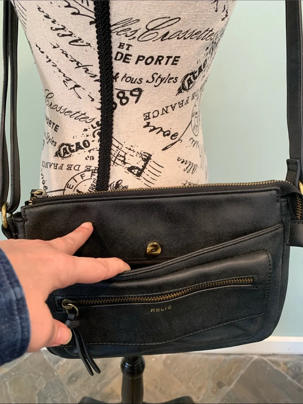 Relic by Fossil Charcoal Medium Faux Leather Multipocket Crossbody Shoulder Bag